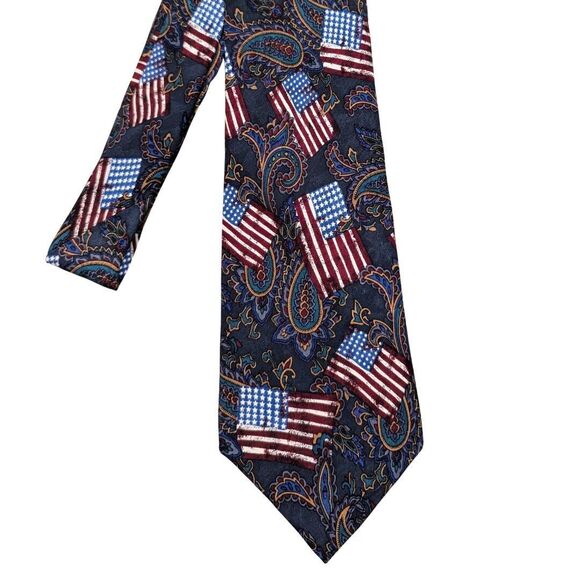 Adolfo 100% Silk Tie American‎ Flag Paisley Patriotic USA Classic Width - Picture 2 of 12